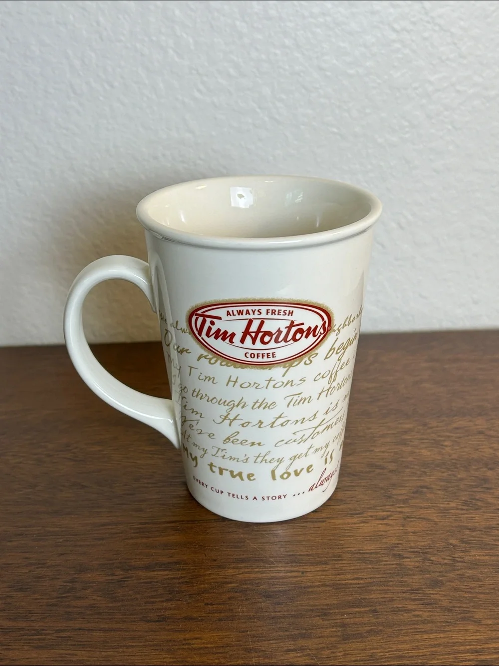 Tim Hortons 2009 Limited Edition Tall Coffee Cup Every Cup Tells A Story Script